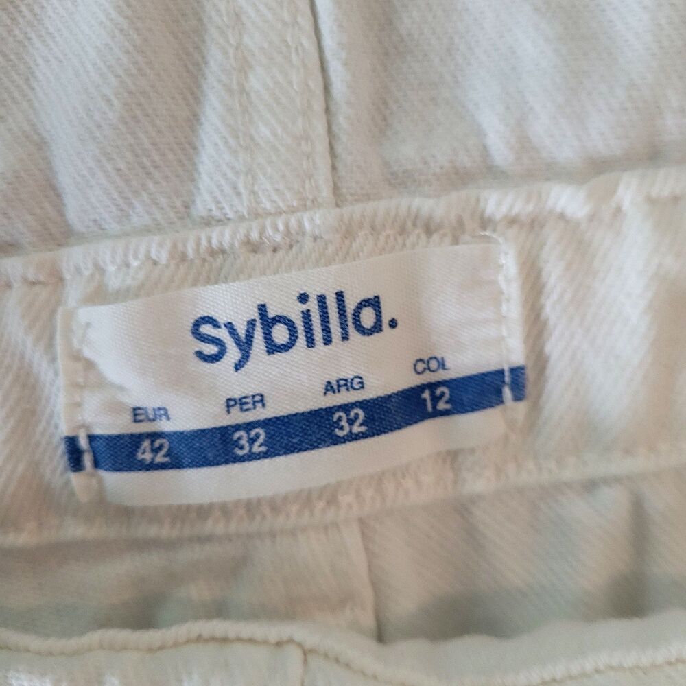 Sybilla Overalls Women Sz 12 EUR 42 White Cotton Carpenter Denim Jean Adj Strap - Picture 3 of 16